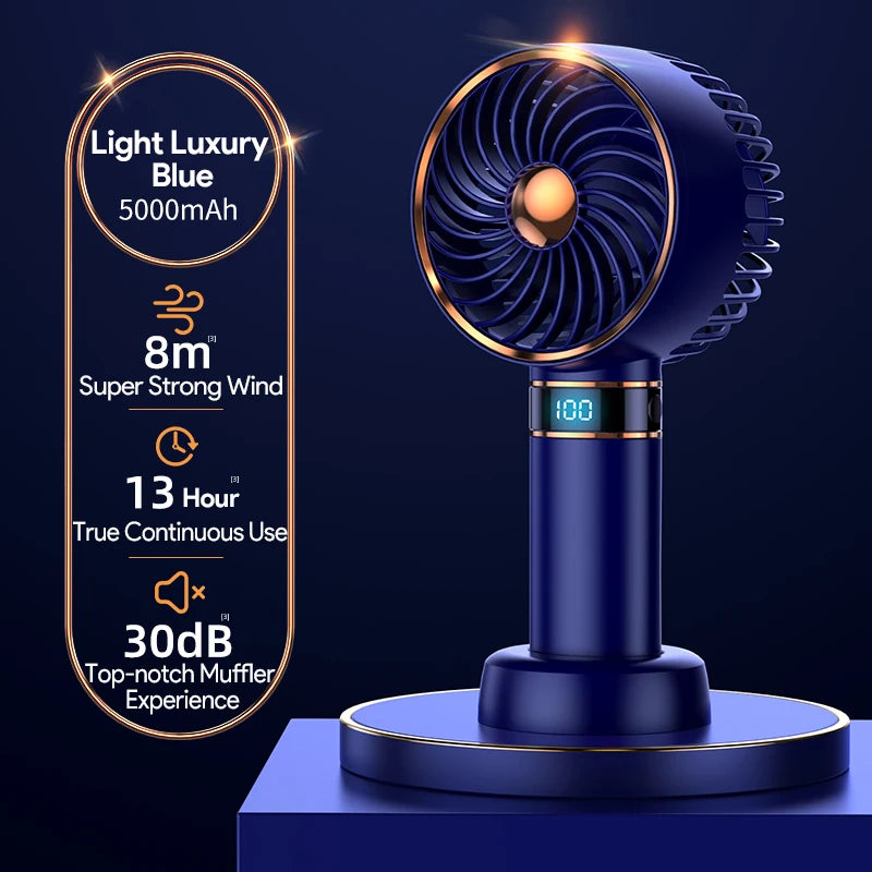 Handheld Mini Fan – Portable USB Fan, 5000mAh Battery & Digital Display