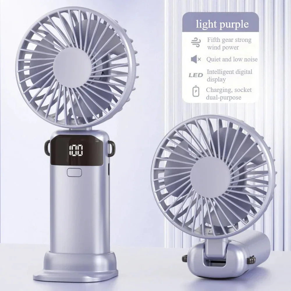 Foldable Mini Fan – Neck Hanging, Phone Stand & Display