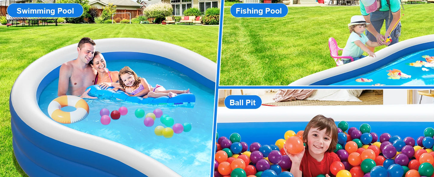 145”x74”x22” Extra-Large Inflatable Pool – 0.6mm Thick, Family Outdoor Pool (Pump Not Included)