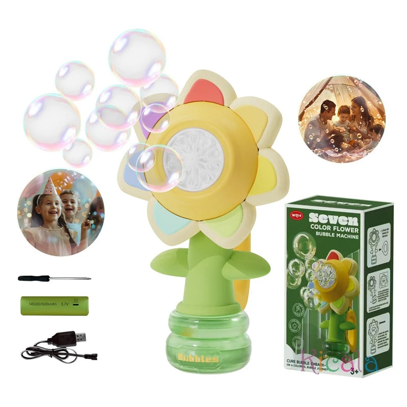 Flower Bubble Gun – LED Light Bubble Blower for Kids’ Outdoor Play & Parties