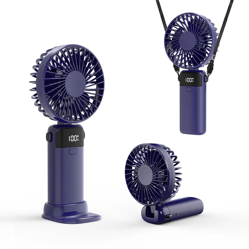 Foldable Mini Fan – Neck Hanging, Phone Stand & Display