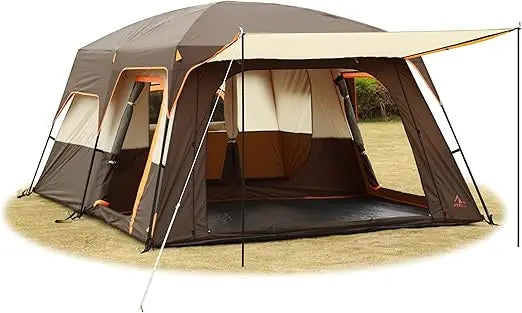 Extra Large Tent 10-12-14 Person(Style-B),Family Cabin Tents,2 Rooms,3 Doors and 3 Windows with Mesh,Straight Wall,Waterproof,D