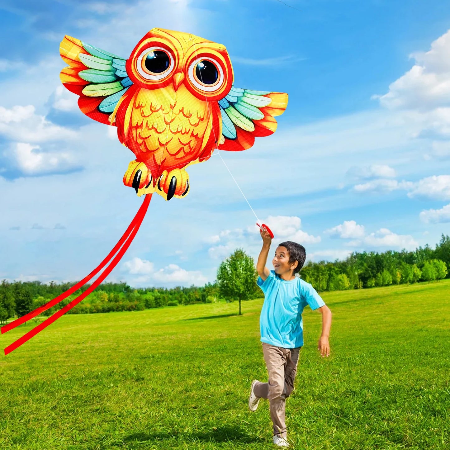 New Outdoor Fun Sports Owl Kite With Handle And String For Kids Beach Toys Good Flying