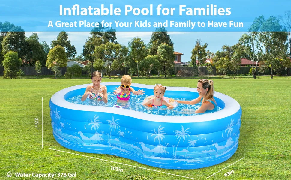 Large Inflatable Pool – Extra Durable with Seats & Handles for Outdoor Use