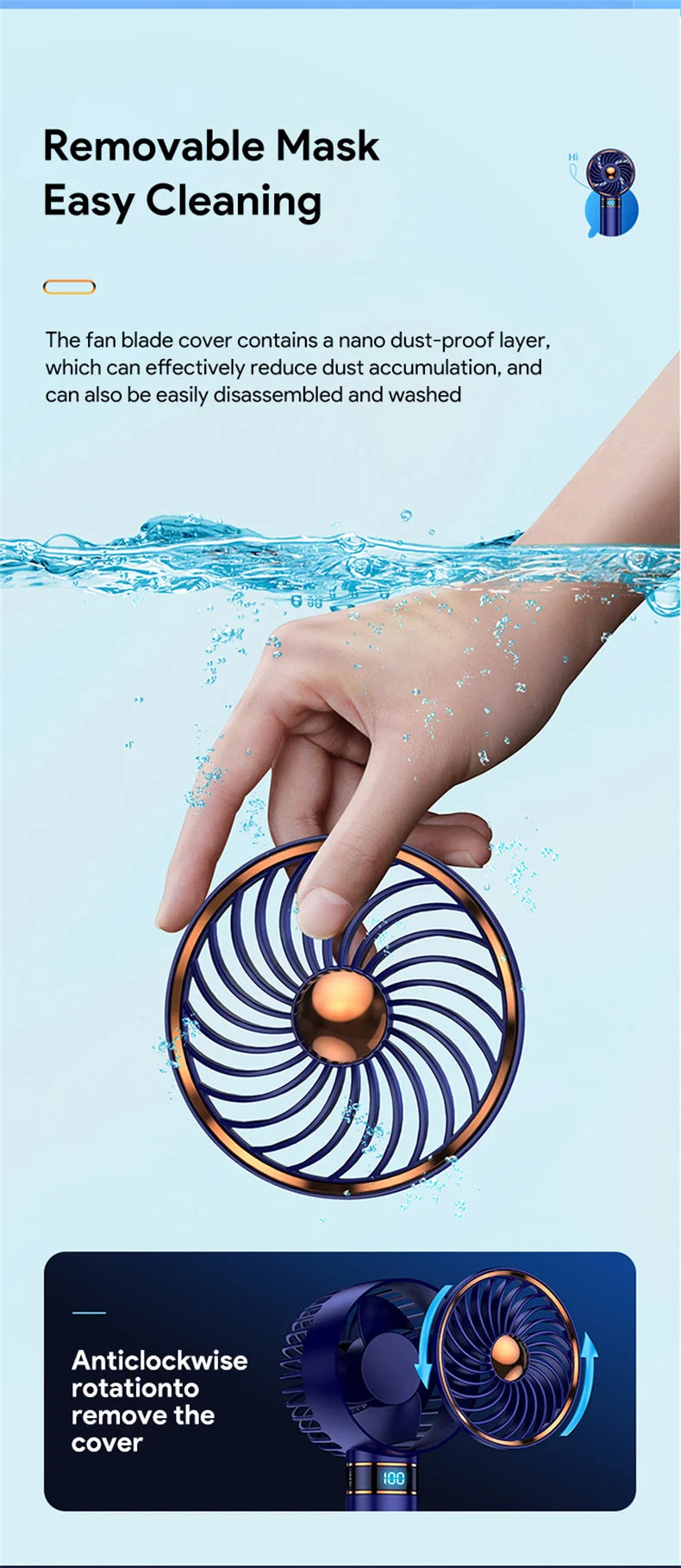 Handheld Mini Fan – Portable USB Fan, 5000mAh Battery & Digital Display