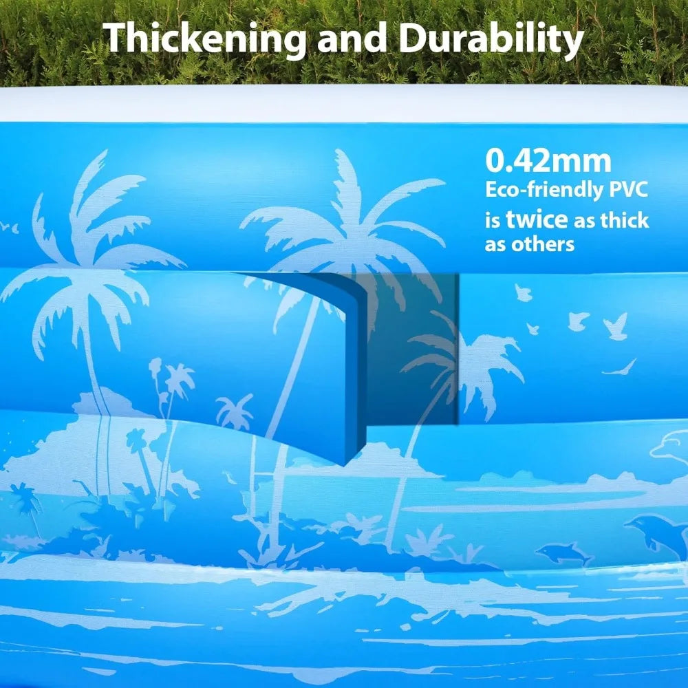Large Inflatable Pool – Extra Durable with Seats & Handles for Outdoor Use