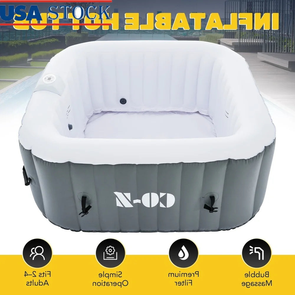 Inflatable Hot Tub – 5ft Square, 2-4 Person Spa with 120 Bubble Jets & Heater