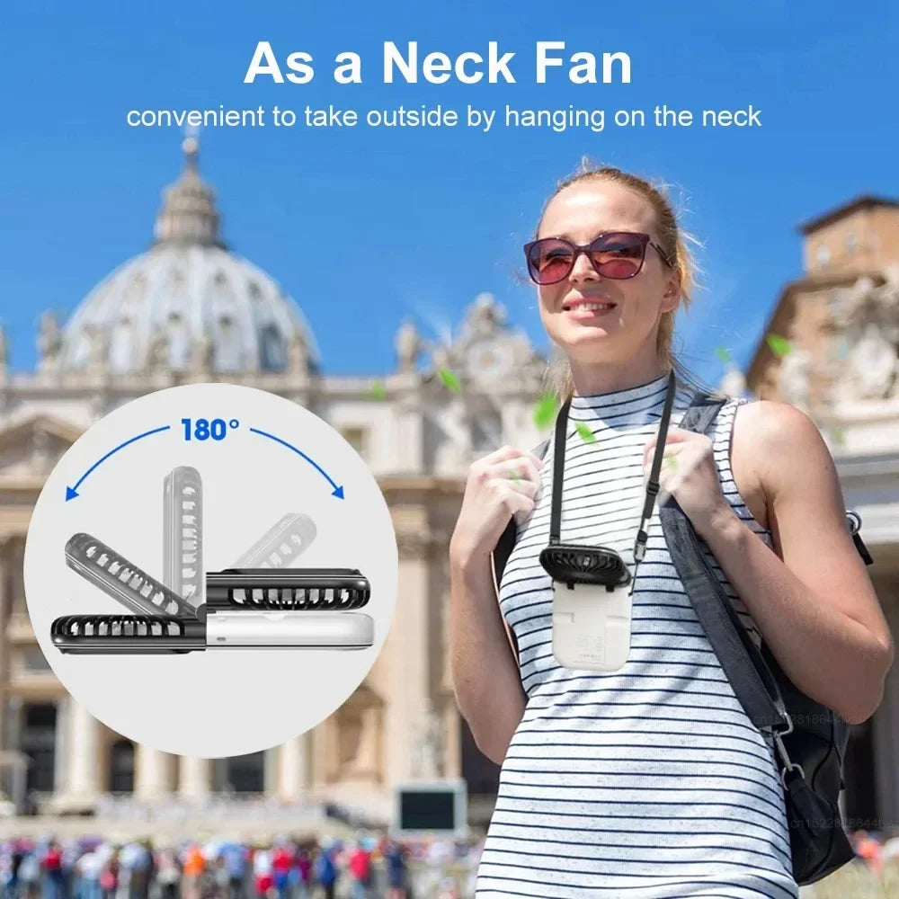 Folding Handheld Fan – Power Bank Function, Digital Display, Neck Hanging