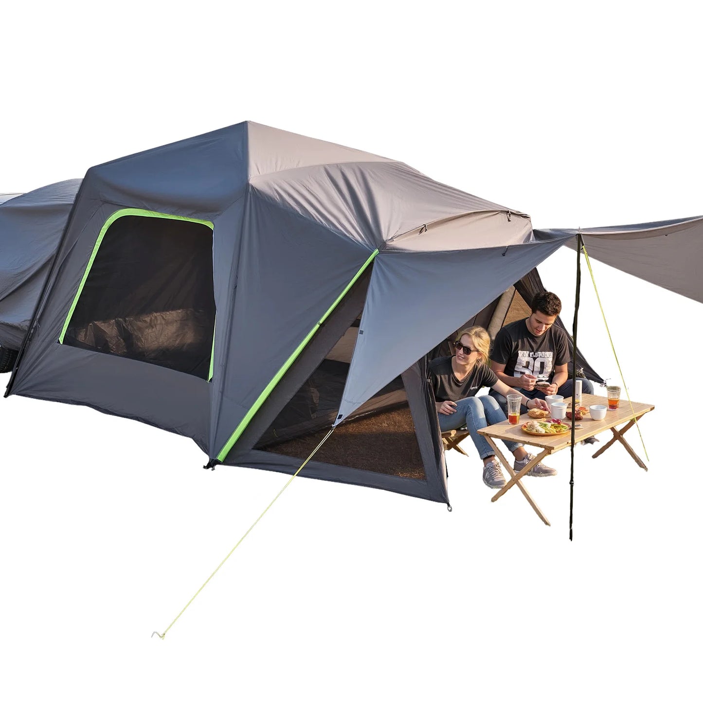 SUV Tent for Camping Waterproof PU2000mm Spacious Double Layer Design SUV Tent with Shade Awning and Mesh Windows