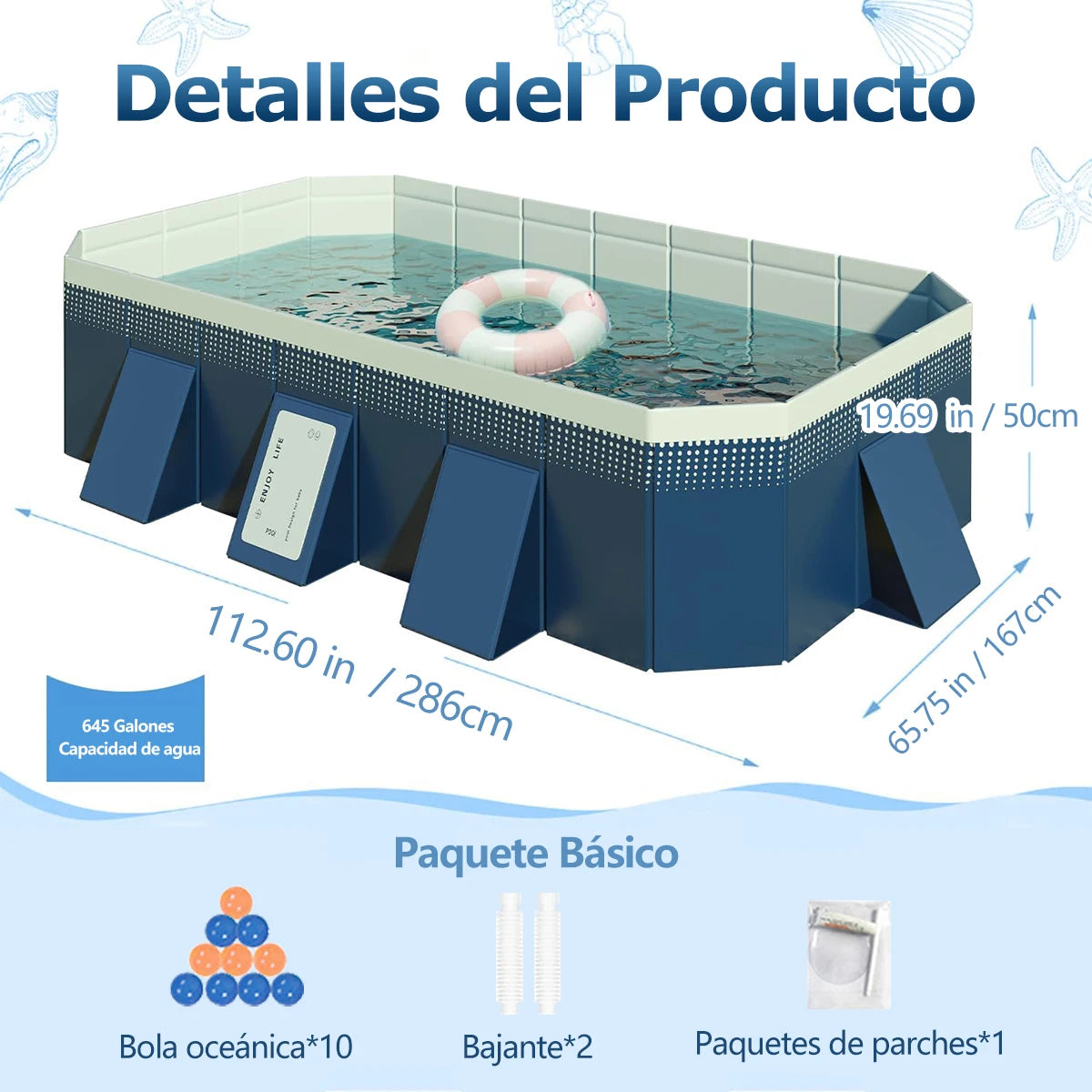 Foldable Family Pool – 2.6/3m Large Rectangular, Non-Inflatable, Easy Setup