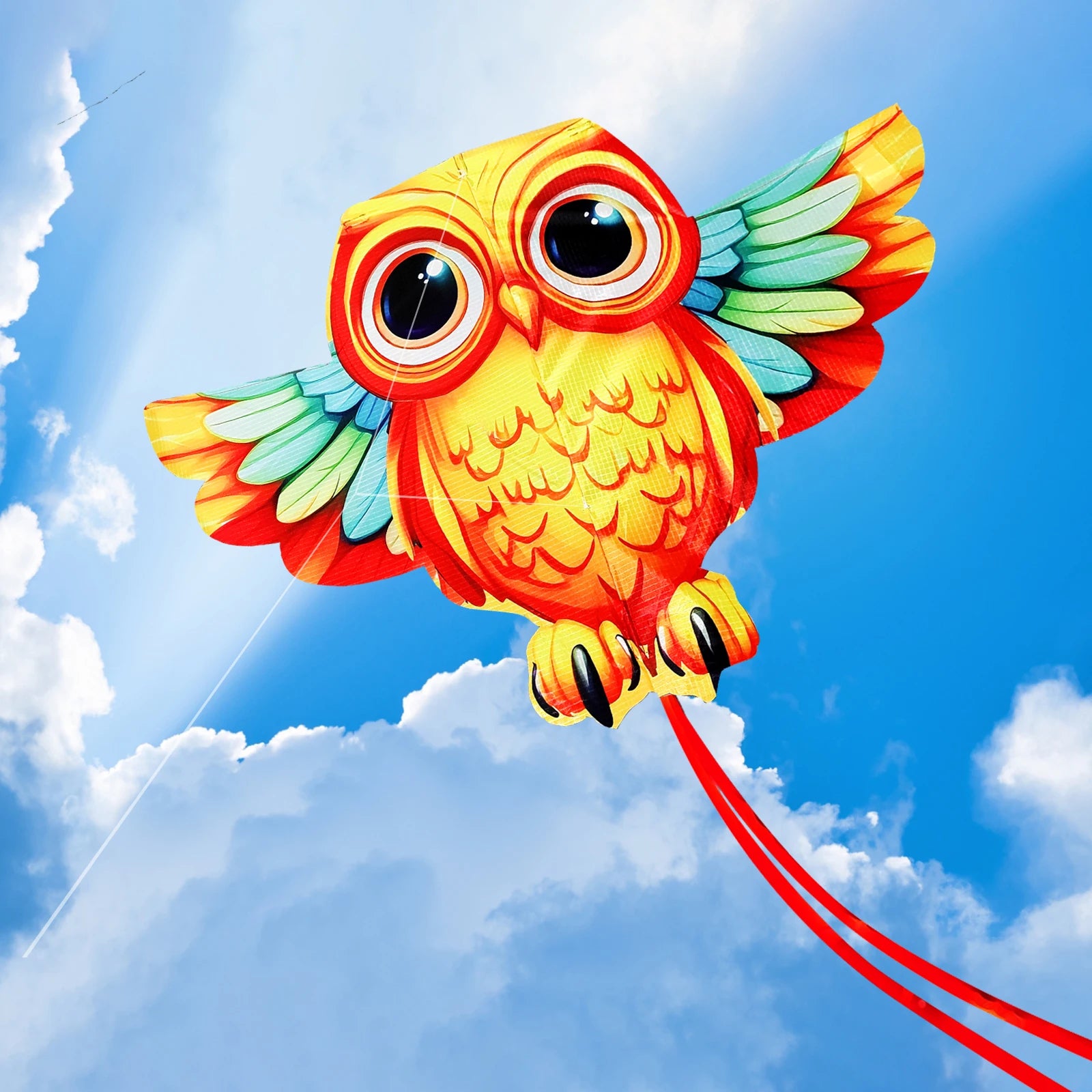 New Outdoor Fun Sports Owl Kite With Handle And String For Kids Beach Toys Good Flying