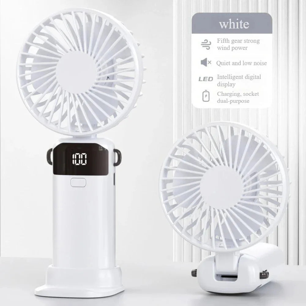 Foldable Mini Fan – Neck Hanging, Phone Stand & Display