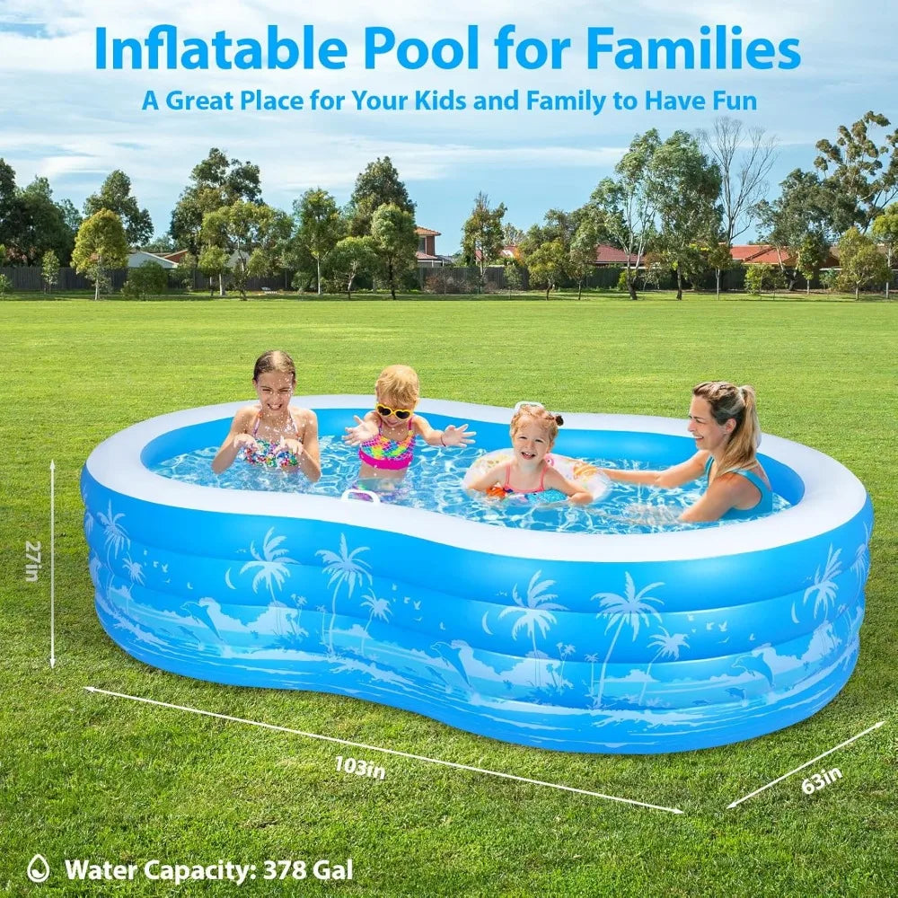 Large Inflatable Pool – Extra Durable with Seats & Handles for Outdoor Use
