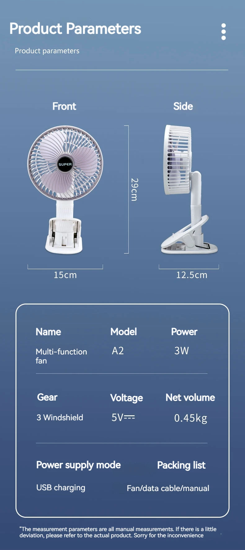 Handheld Fan with Detachable Base – Clip-On, Office & Outdoor Use
