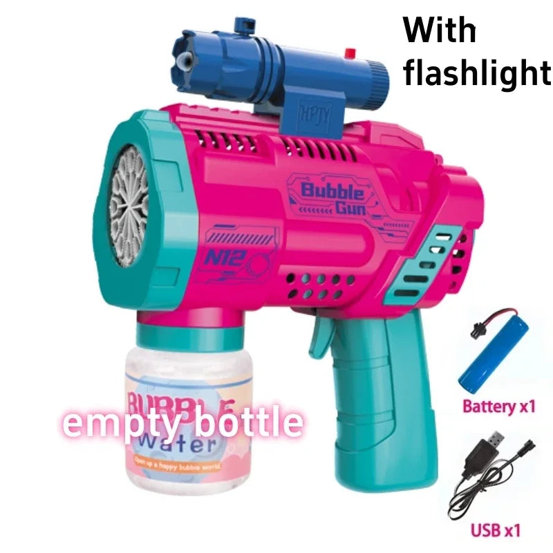 Gatling Bubble Gun – Automatic Electric Bubble Machine with LED Lights