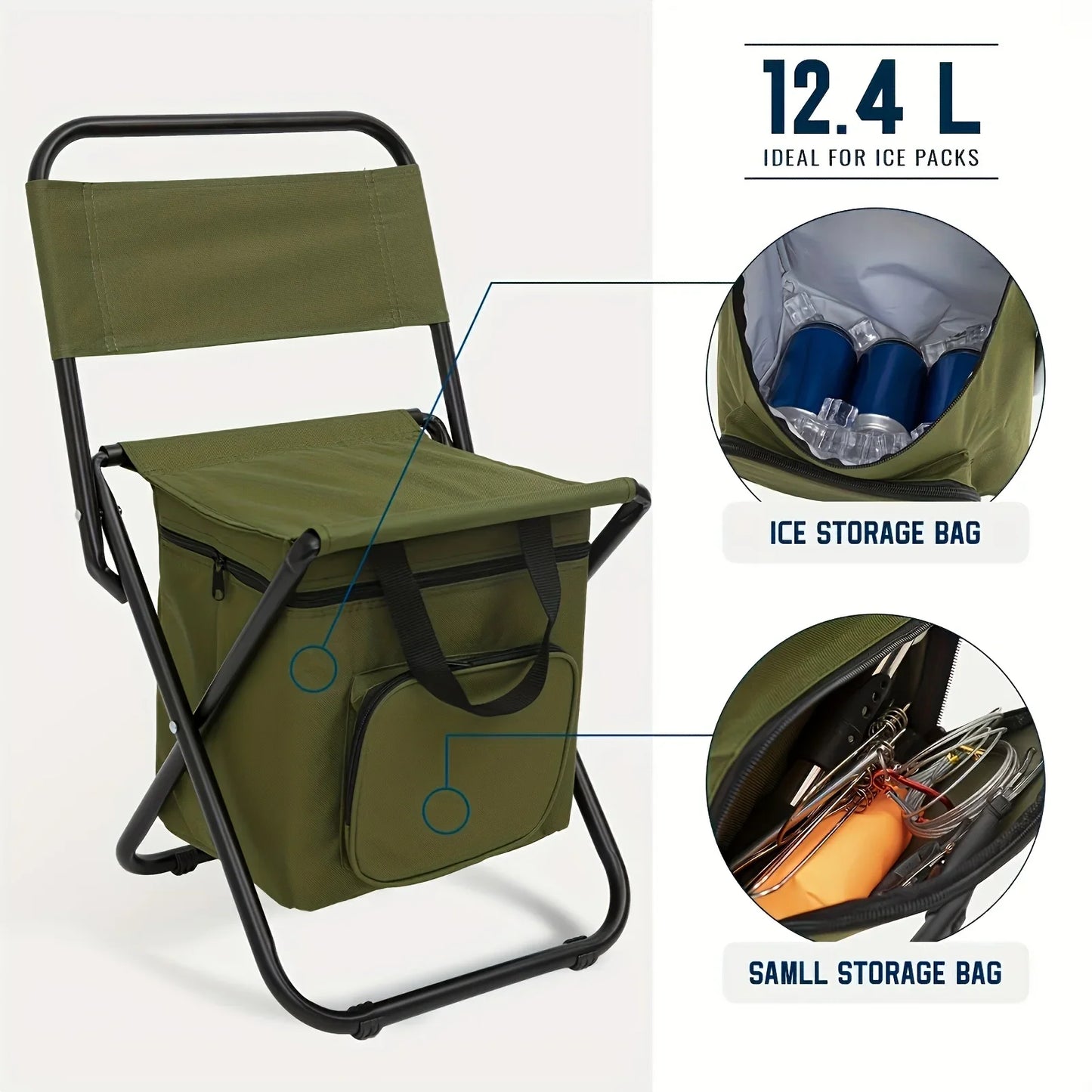 Small Fishing Chair, Camping RV Trekking Hunting, with Backrest, Lightweight, Foldable, Men's Gift, 265 lbs Capacity