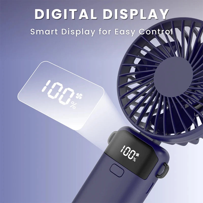 Foldable Mini Fan – Neck Hanging, Phone Stand & Display