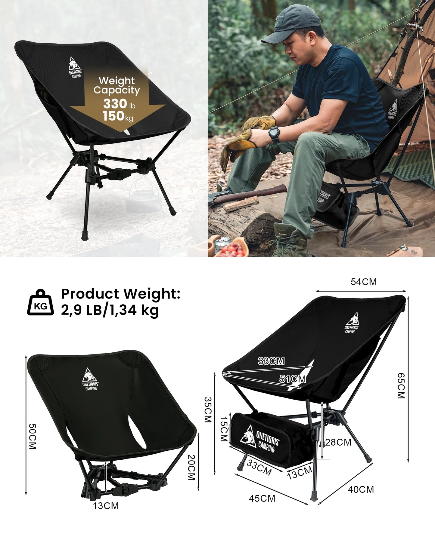 Tigerblade Camping Chair Foldable Outdoor Chair Triangle Framed Compact Portable Backpacking Hiking Chair