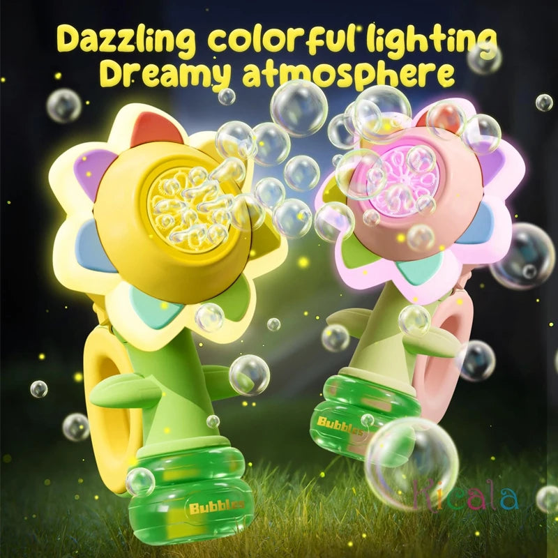 Flower Bubble Gun – LED Light Bubble Blower for Kids’ Outdoor Play & Parties