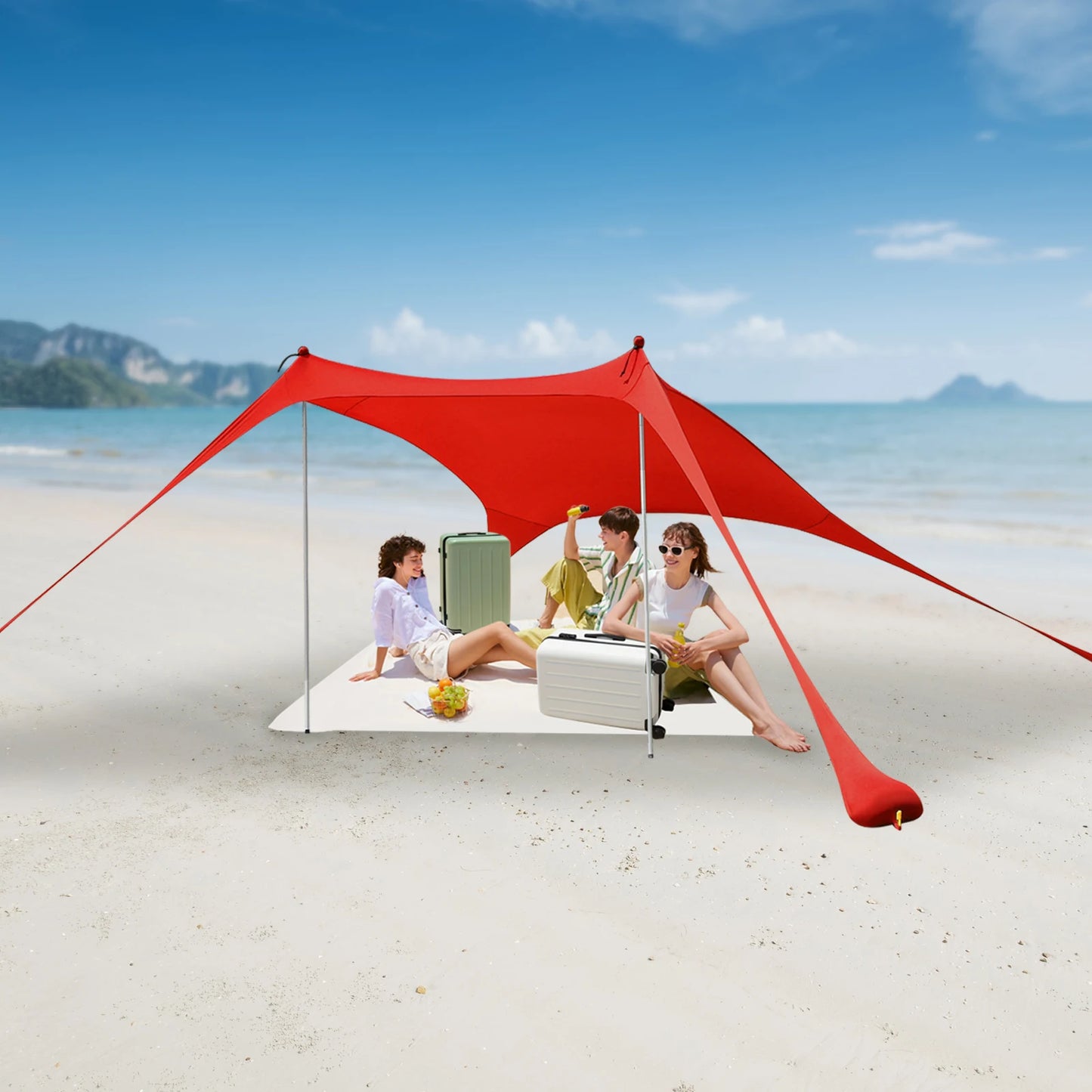 Outdoor Beach Tent Sun Shelter Camping Shades Tents Windproof One-piece Beach Canopy Tents UPF50+ Portable Family Tent For Bea