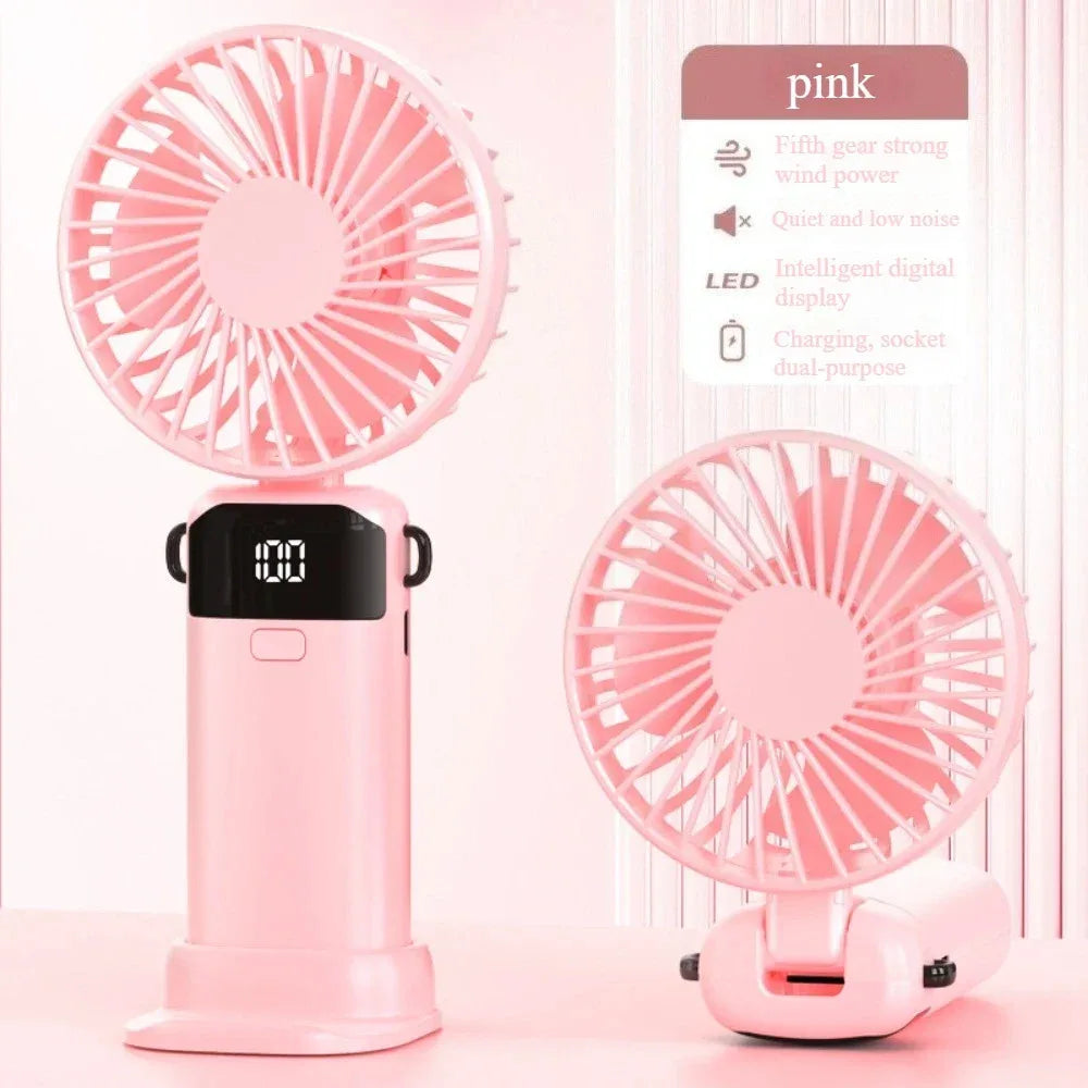 Foldable Mini Fan – Neck Hanging, Phone Stand & Display